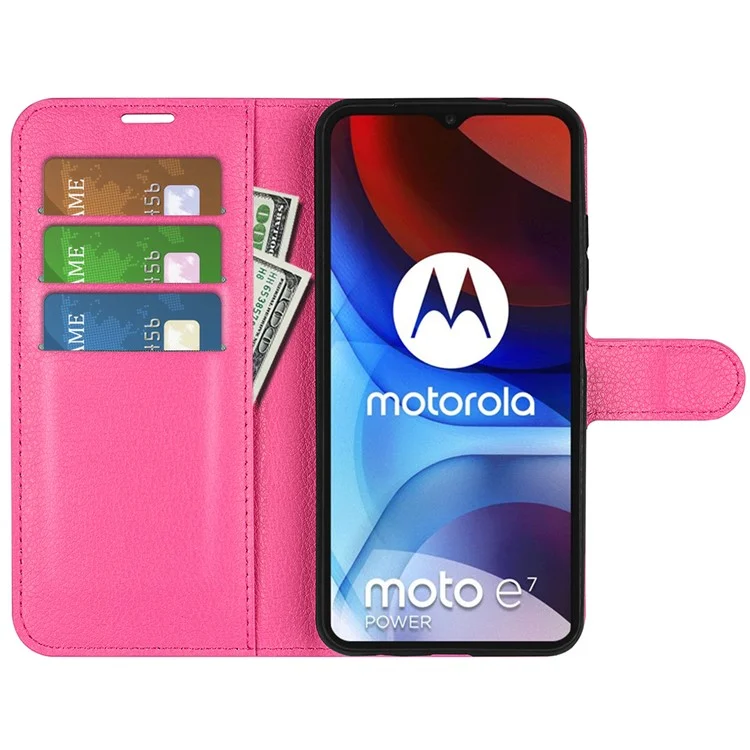 Wallet Design Litchi Texture PU Leather Stand Cover Shell for Motorola Moto E7 Power / Moto E7i Power - Rose