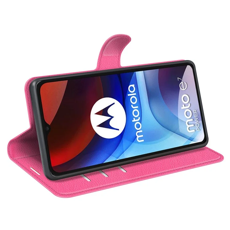 Wallet Design Litchi Texture PU Leather Stand Cover Shell for Motorola Moto E7 Power / Moto E7i Power - Rose