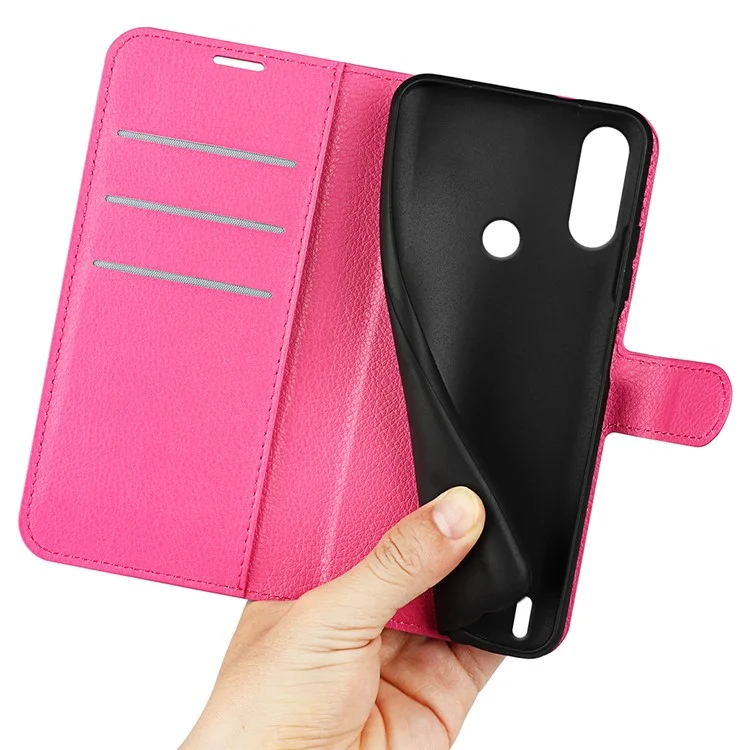 Wallet Design Litchi Texture PU Leather Stand Cover Shell for Motorola Moto E7 Power / Moto E7i Power - Rose