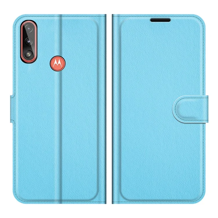 Wallet Design Litchi Texture PU Leather Stand Cover Shell for Motorola Moto E7 Power / Moto E7i Power - Blue