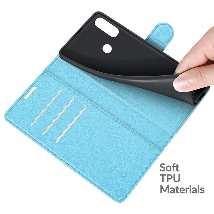 Wallet Design Litchi Texture PU Leather Stand Cover Shell for Motorola Moto E7 Power / Moto E7i Power - Blue