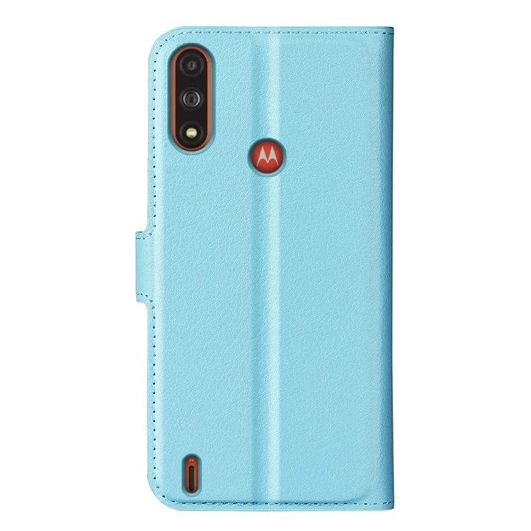 Wallet Design Litchi Texture PU Leather Stand Cover Shell for Motorola Moto E7 Power / Moto E7i Power - Blue