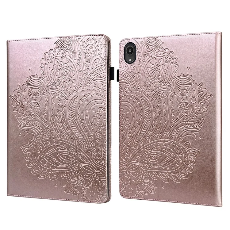 Imprinted Peafowl Flower Pattern Design Leather Tablet Wallet Stand Protective Shell for Lenovo Tab P11 TB-J606F / Tab P11 5G - Rose Gold
