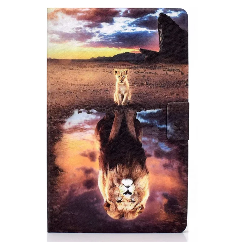 Standdesign i læder med fuld beskyttelse og mønsterprint til Lenovo Tab M10 Plus - Løve