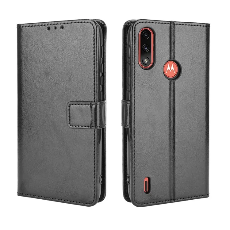 Crazy Horse Texture Leather Wallet Cell Phone Case for Motorola Moto E7 Power/Moto E7i Power - Black