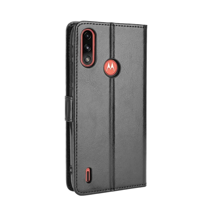 Crazy Horse Texture Leather Wallet Cell Phone Case for Motorola Moto E7 Power/Moto E7i Power - Black