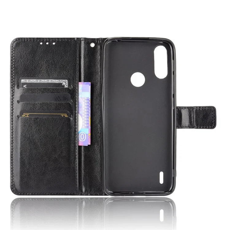 Crazy Horse Texture Leather Wallet Cell Phone Case for Motorola Moto E7 Power/Moto E7i Power - Black