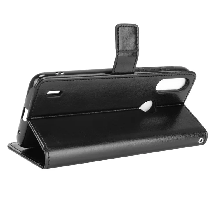 Crazy Horse Texture Leather Wallet Cell Phone Case for Motorola Moto E7 Power/Moto E7i Power - Black