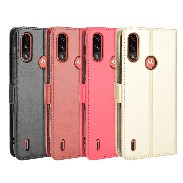 Crazy Horse Texture Leather Wallet Cell Phone Case for Motorola Moto E7 Power/Moto E7i Power - Black