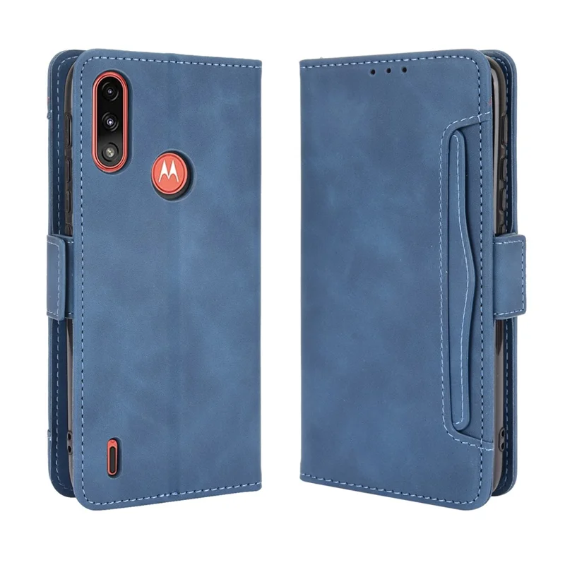 Wallet Design Leather Phone Feature Protective Cover Case with Stand and Multiple Card Slots for Motorola Moto E7 Power/Moto E7i Power - Blue