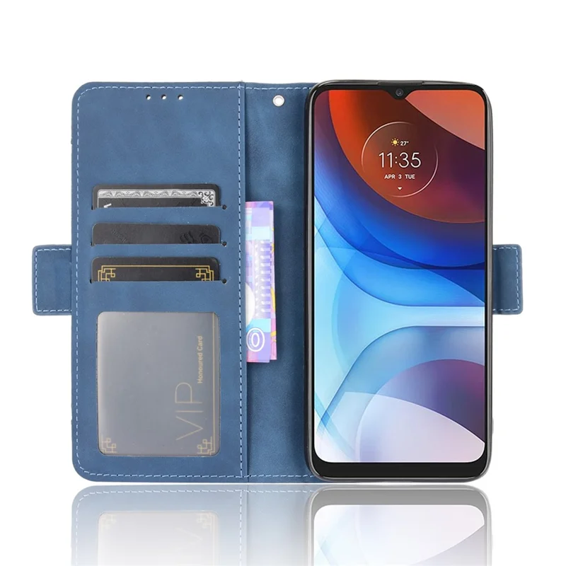 Wallet Design Leather Phone Feature Protective Cover Case with Stand and Multiple Card Slots for Motorola Moto E7 Power/Moto E7i Power - Blue