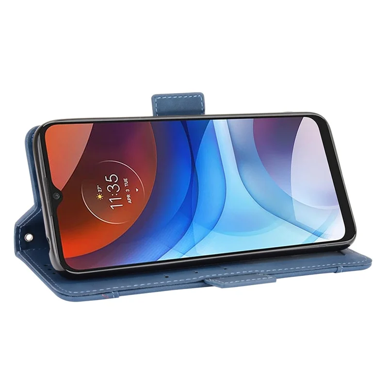 Wallet Design Leather Phone Feature Protective Cover Case with Stand and Multiple Card Slots for Motorola Moto E7 Power/Moto E7i Power - Blue