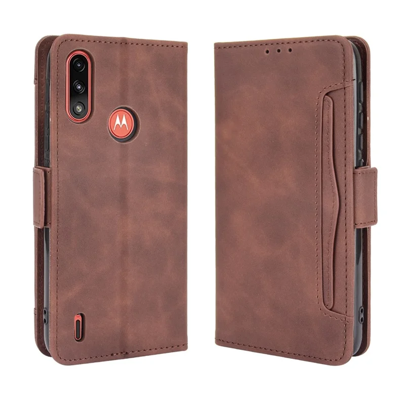 Wallet Design Leather Phone Feature Protective Cover Case with Stand and Multiple Card Slots for Motorola Moto E7 Power/Moto E7i Power - Brown