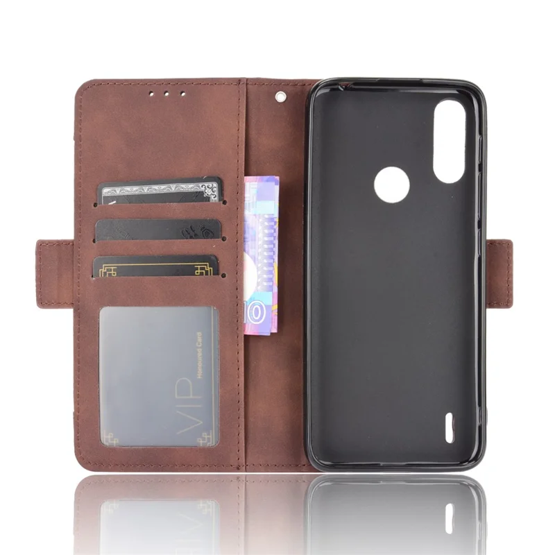 Wallet Design Leather Phone Feature Protective Cover Case with Stand and Multiple Card Slots for Motorola Moto E7 Power/Moto E7i Power - Brown