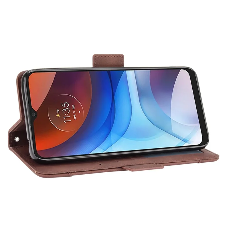 Wallet Design Leather Phone Feature Protective Cover Case with Stand and Multiple Card Slots for Motorola Moto E7 Power/Moto E7i Power - Brown