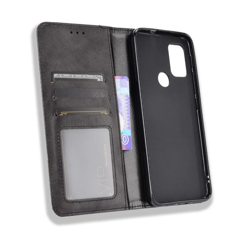 Magnetischer Vintage -wallet -stand -telefon -hülle Deckung Für Motorola Moto G30/G20/G10 - Schwarz