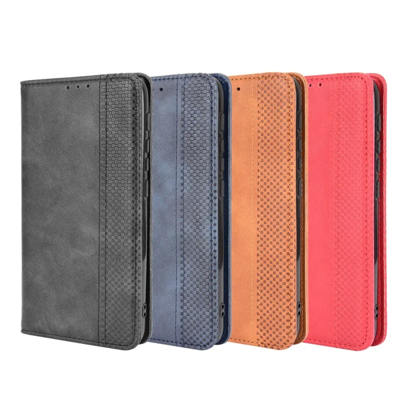 Wallet Stand Design Magnetic Vintage Style Phone Case Cover for Motorola Moto E7 Power/Moto E7i Power - Red