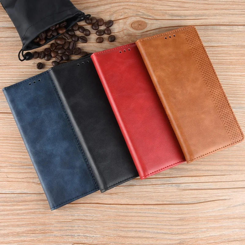 Wallet Stand Design Magnetic Vintage Style Phone Case Cover for Motorola Moto E7 Power/Moto E7i Power - Red