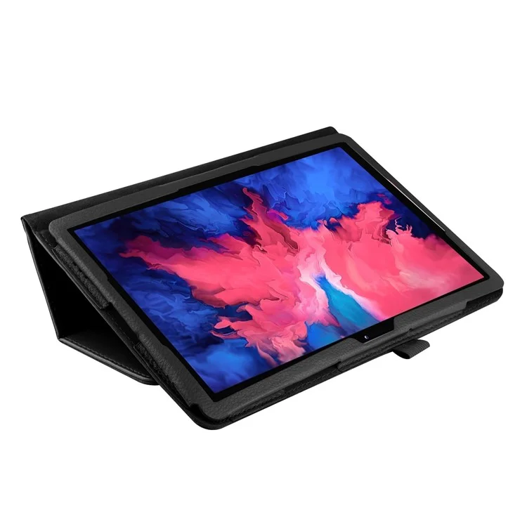 Litchi Texture Leather Tablet Case with Stand for Lenovo Tab P11 / P11 5G 11 inch TB-J606F / J606X - Black