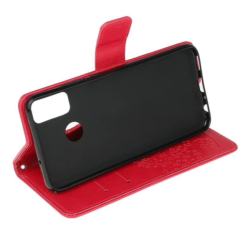 Owl Pattern Printing Design Leather Wallet Phone Cover for Motorola Moto G30/G20 / G10 - Red