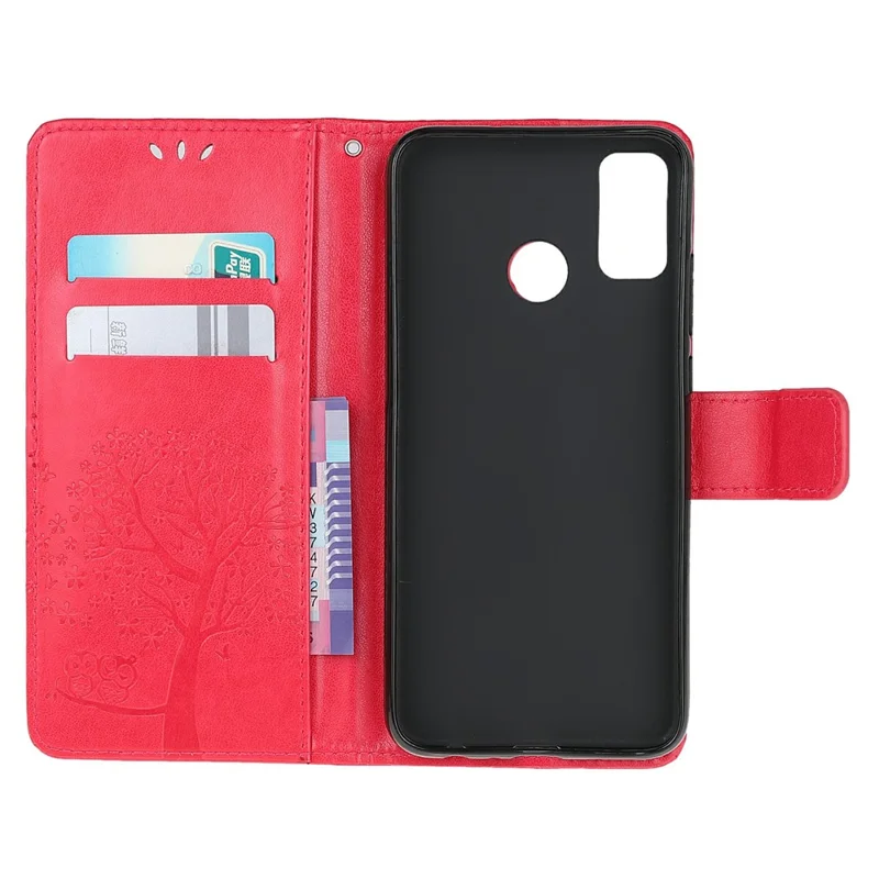 Owl Pattern Printing Design Leather Wallet Phone Cover for Motorola Moto G30/G20 / G10 - Red