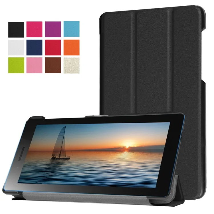 Tri-fold Stand Leather Flip Case for Lenovo Tab3 7 Essential 710F  - Black
