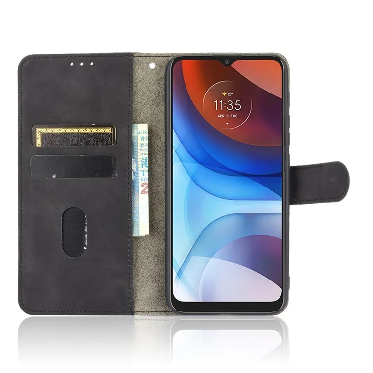 Skin-touch Folio Flip Leather Protective Shell for Motorola Moto E7 Power/Moto E7i Power 2021 Wallet Stand Cover - Black