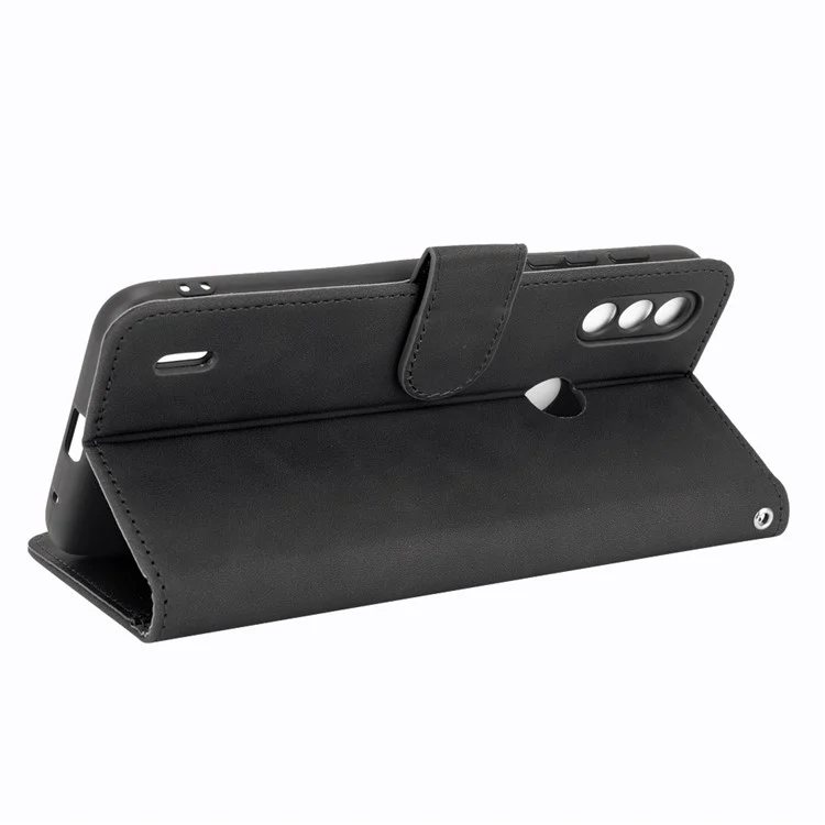 Skin-touch Folio Flip Leather Protective Shell for Motorola Moto E7 Power/Moto E7i Power 2021 Wallet Stand Cover - Black
