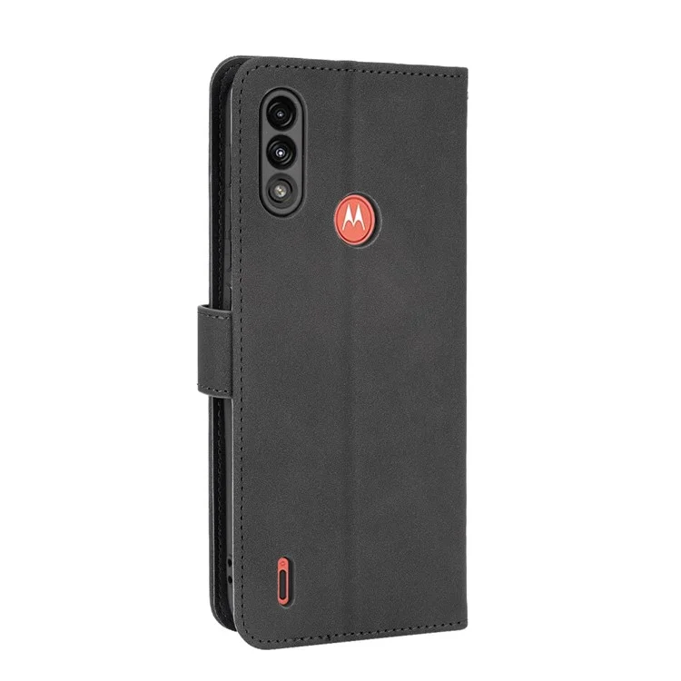Skin-touch Folio Flip Leather Protective Shell for Motorola Moto E7 Power/Moto E7i Power 2021 Wallet Stand Cover - Black