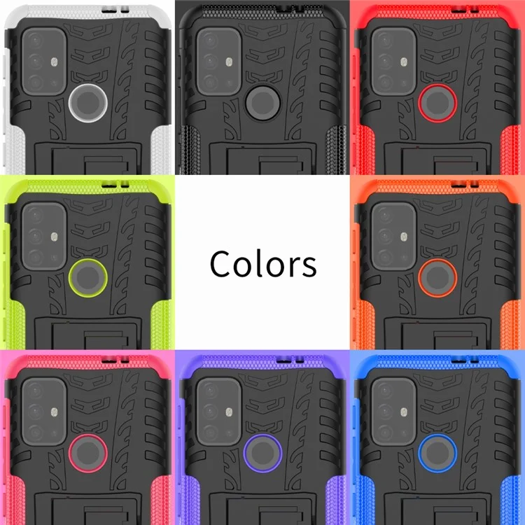 Cool Tyre Surface Design PC + TPU Hybrid Phone Case Cover with Kickstand for Motorola Moto G30 - Black