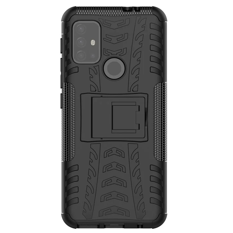 Cool Tyre Surface Design PC + TPU Hybrid Phone Case Cover with Kickstand for Motorola Moto G30 - Black