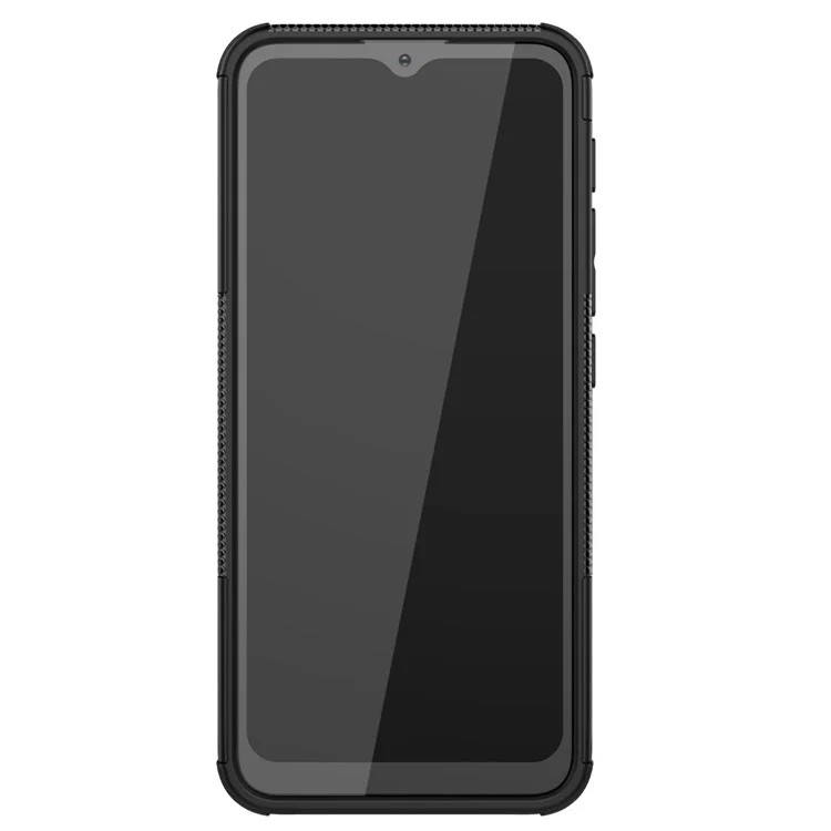 Diseño de Superficie de Neumático Fresco PC + TPU Híbrido Cubierta de Caja de Teléfono Con Kickstand Para Motorola Moto G30 - Negro