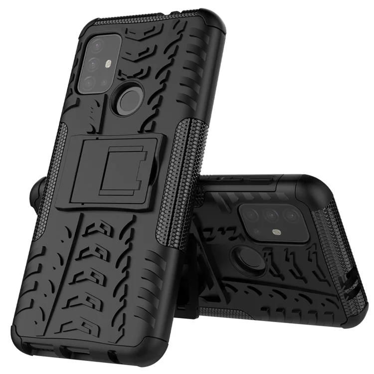 Cool Tyre Surface Design PC + TPU Hybrid Phone Case Cover with Kickstand for Motorola Moto G30 - Black