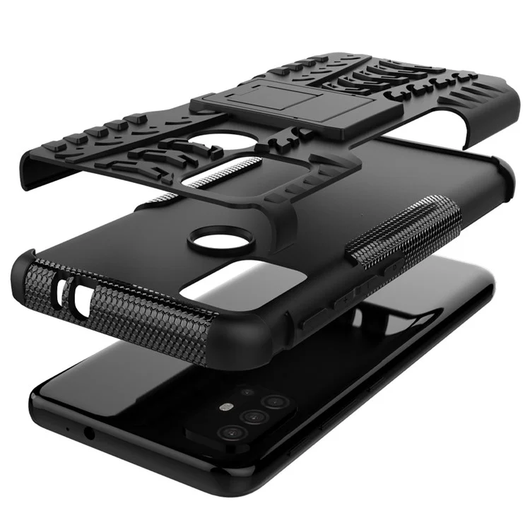 Cool Tire Surface Design PC + TPU Hybrid -telefonhülle Mit Kickstand Für Motorola Moto G30 - Schwarz