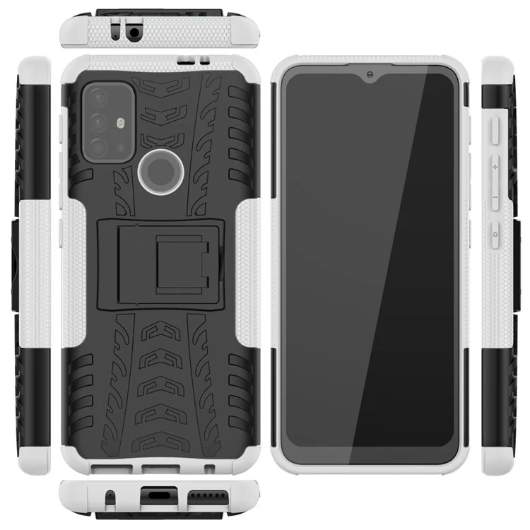 Cool Tire Surface Design PC + TPU Hybrid Phone Cover с Kickstand Для Motorola Moto G30 - Белый