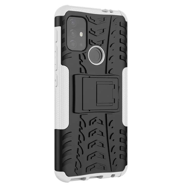 Conception de Surface de Pneu Cool PC + TPU Hybrid Phone Couvre Avec Kickstand Pour Motorola Moto G30 - Blanche