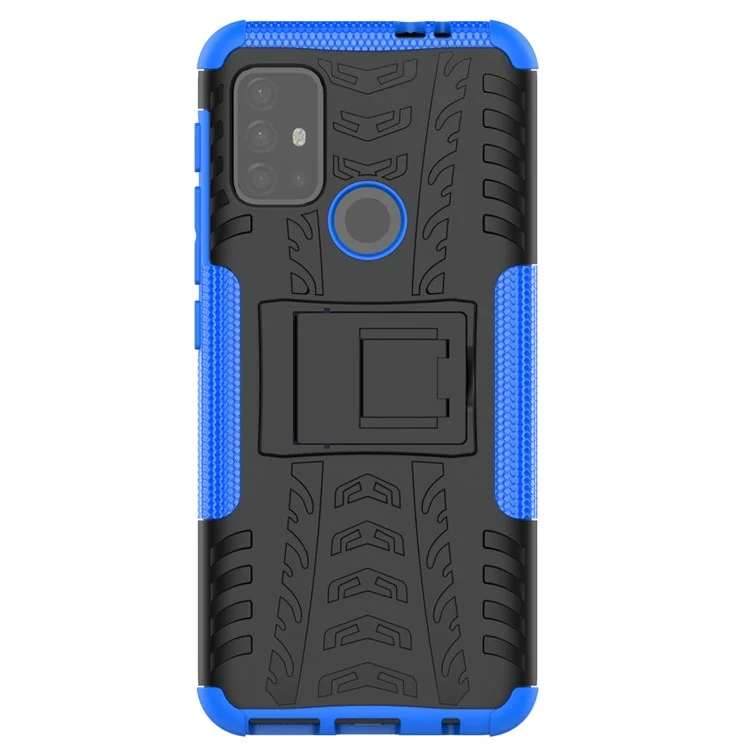 Cover Della Superficie Del Pneumatico Freddo PC + Coperchio Del Telefono Ibrido TPU Con Cavalletto Per Motolala Moto G30 - Blu