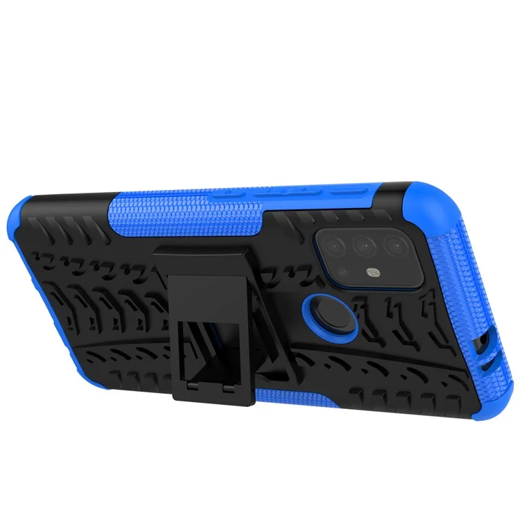 Conception de Surface de Pneu Cool PC + TPU Hybrid Phone Couvre Avec Kickstand Pour Motorola Moto G30 - Bleu