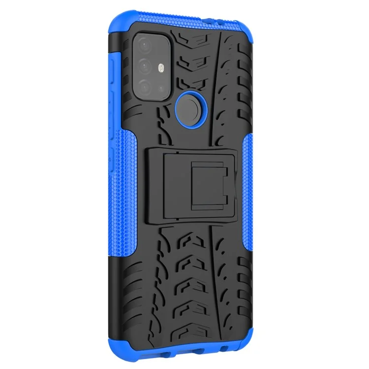 Conception de Surface de Pneu Cool PC + TPU Hybrid Phone Couvre Avec Kickstand Pour Motorola Moto G30 - Bleu