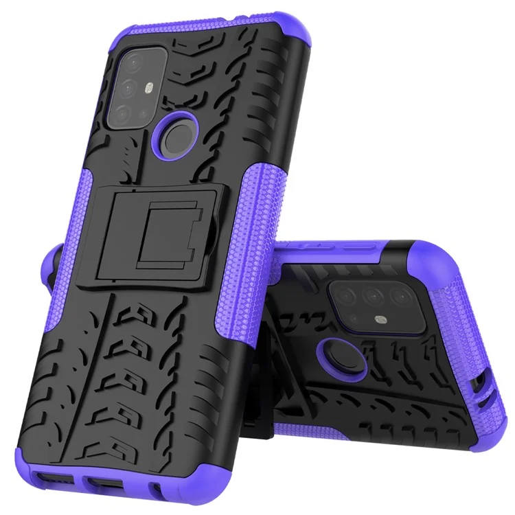 Cool Tyre Surface Design PC + TPU Hybrid Phone Case Cover with Kickstand for Motorola Moto G30 - Purple