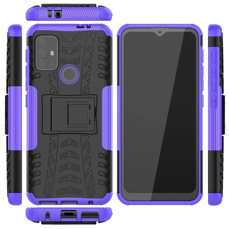 Cool Tyre Surface Design PC + TPU Hybrid Phone Case Cover with Kickstand for Motorola Moto G30 - Purple