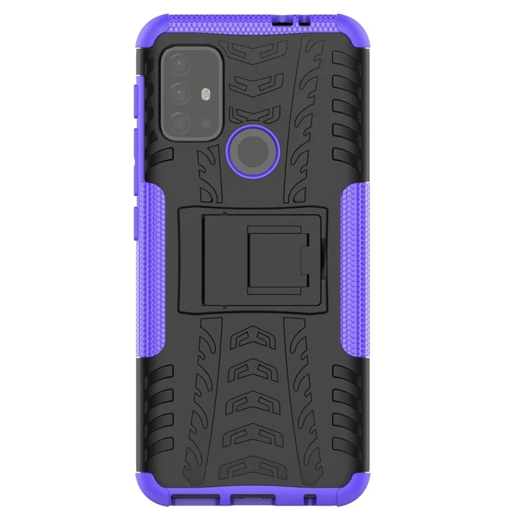 Diseño de Superficie de Neumático Fresco PC + TPU Híbrido Cubierta de Caja de Teléfono Con Kickstand Para Motorola Moto G30 - Violeta