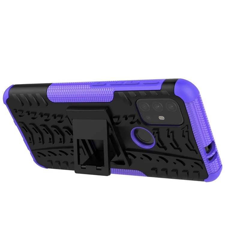 Cool Tyre Surface Design PC + TPU Hybrid Phone Case Cover with Kickstand for Motorola Moto G30 - Purple