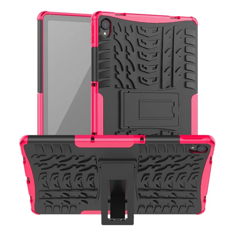 Cool Tire Surface Design PC + TPU Hybrid -telefonabdeckungsschale Mit Kickstand Für Lenovo Tab P11 / Tab P11 5g - Rosa