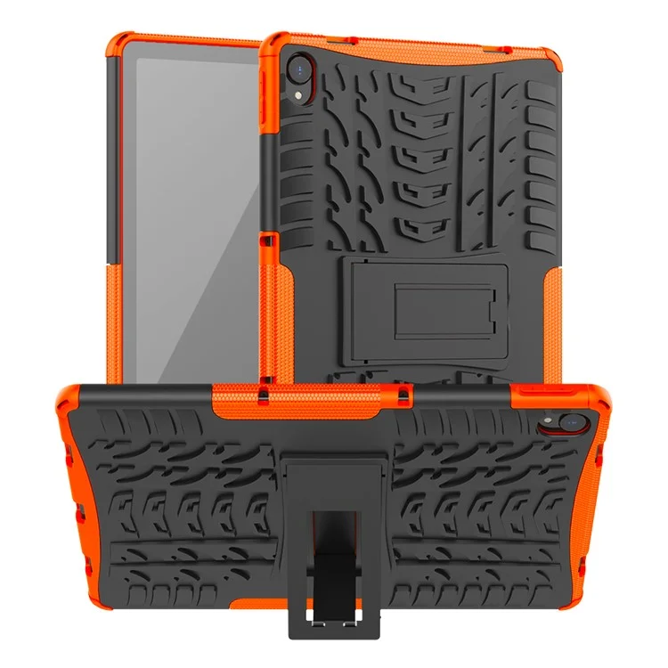 Conception de Surface de Pneu Cool PC + Coque de Couverture de Téléphone Hybride TPU Avec Tenue Pour Lenovo Tab P11 / Tab P11 5G - Orange