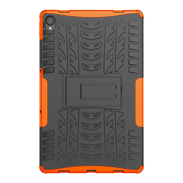 Design de Superfície do Pneu Fresco PC + TPU Hybrid Tampo Capa Shell Com Kickstand Para Lenovo Tab P11 / Tab P11 5G - Laranja