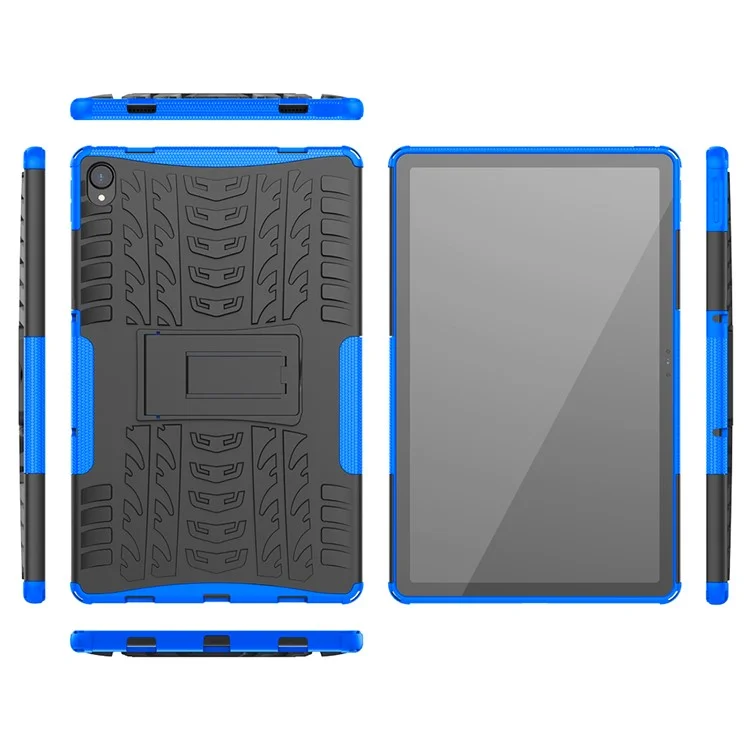 Cool Tyre Surface Design PC + TPU Hybrid Phone Cover Shell with Kickstand for Lenovo Tab P11 / Tab P11 5G - Blue