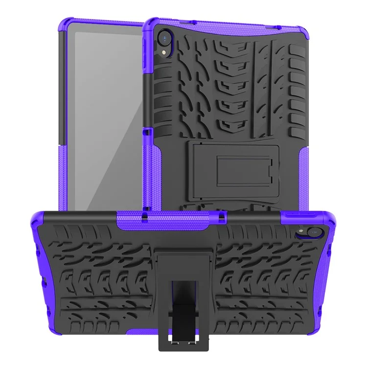 Cool Tyre Surface Design PC + TPU Hybrid Phone Cover Shell with Kickstand for Lenovo Tab P11 / Tab P11 5G - Purple