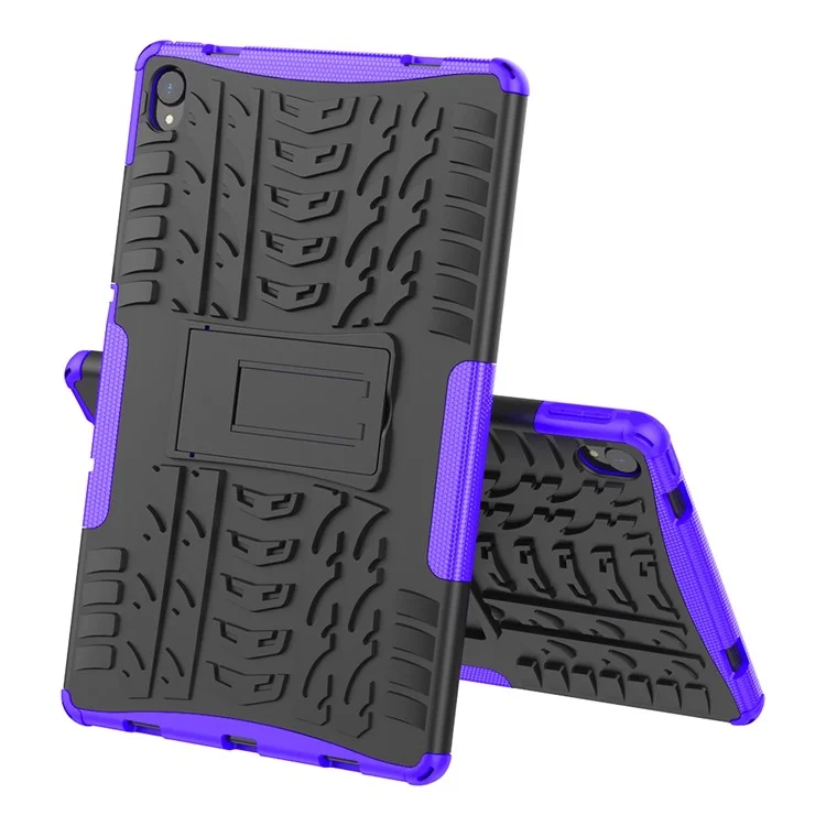 Cool Tyre Surface Design PC + TPU Hybrid Phone Cover Shell with Kickstand for Lenovo Tab P11 / Tab P11 5G - Purple