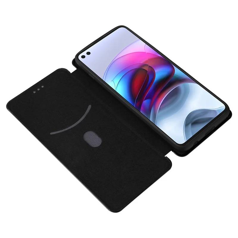 Auto-absorbed Stand Carbon Fiber Texture Leather Shell Cover for Motorola Edge S / Moto G100 - Black
